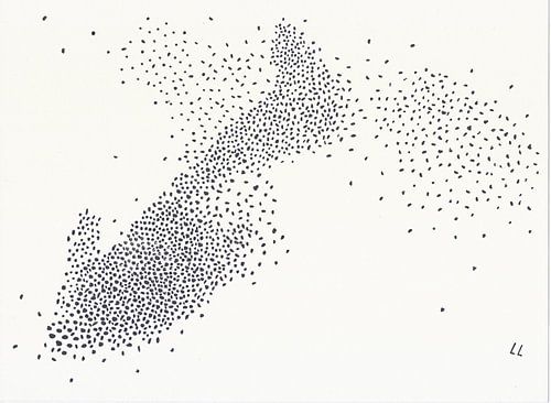 Starenschwarm, abstrakt, Zeichnung, Punkte