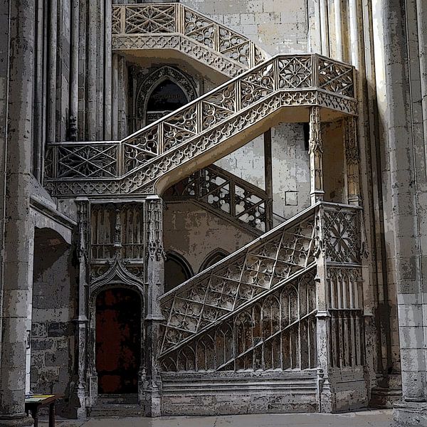 Treppe in der Kathedrale von Rouen, Frankreich (digital bearbeitet) von Rini Kools