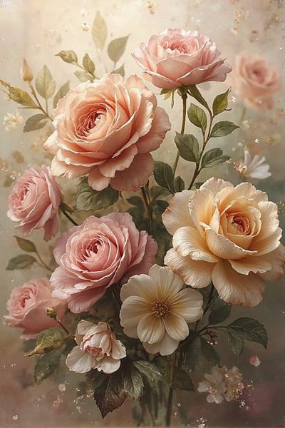 Romantischer Rosenstrauß - Zarte Pastelltöne von Kleurenrijk