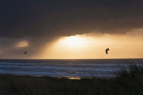 Kitesurfers on the Dutch coast