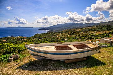 Small boat on land with view over zakyntos by Fotos by Jan Wehnert