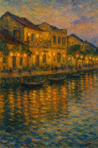 Lantaarn weerspiegeling van Hoi An - Vietnam in avondglans