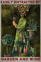 Vintage Easily Distracted By Garden And Wine