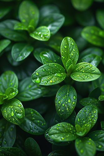 Close-up van groene bladeren met dauwdruppels