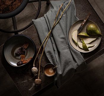 Still life with pear and coffee