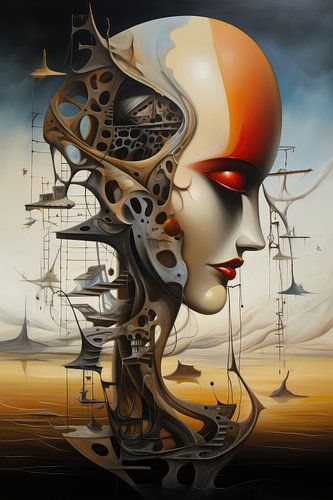 Digital created bizarre surreal world with woman and landscape