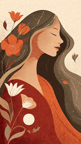 Blooming Mind – Surrealistische vintage illustratie van een vrouw in een tuin