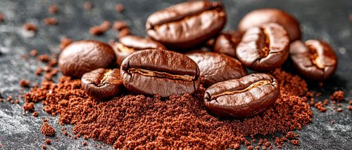 Koffiebonen en gemalen koffie - close-up