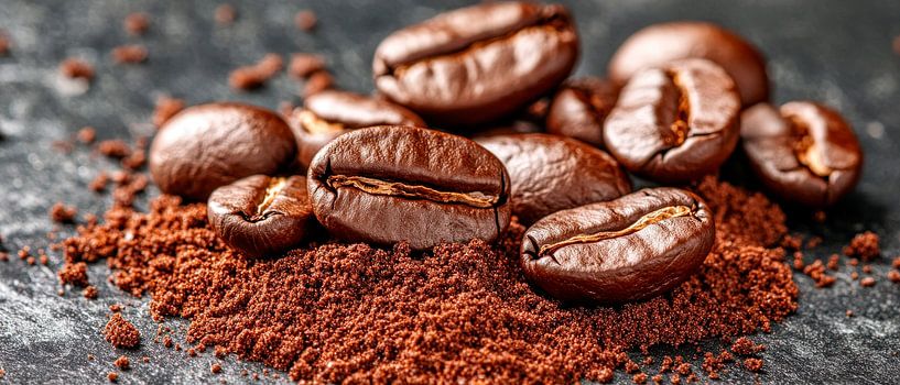 Coffee beans and ground coffee - close-up by Poster Art Shop