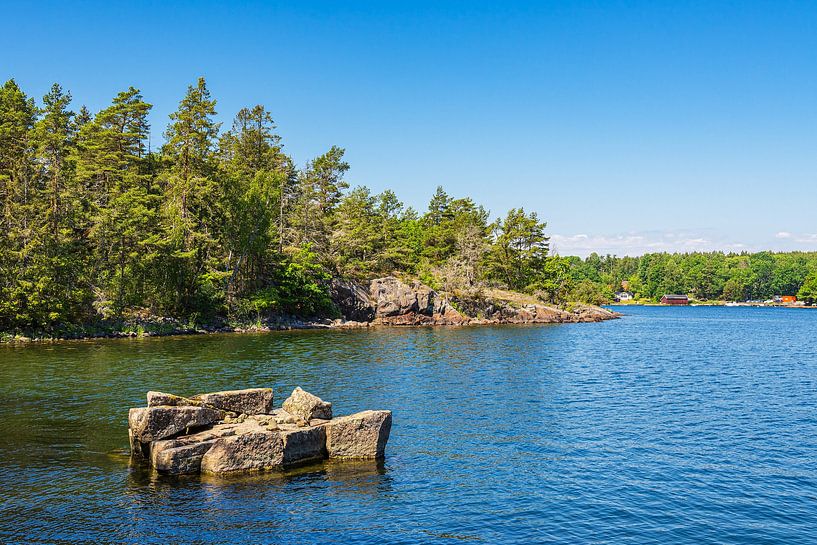 Baltic Sea coast with trees and rocks on the island of Uvö in Sweden by Rico Ködder