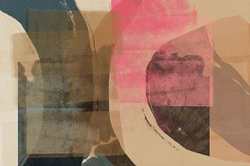 Abstracte kunst in aardetinten en roze.
