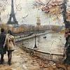Warme herfstwandeling Parijs - Romantisch schilderij van Joriali Fine Art