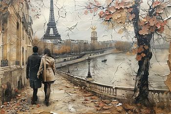 Warmer Herbstspaziergang Paris - Romantisches Gemälde