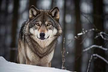 Majestueuze wolf in winterlandschap van De Muurdecoratie