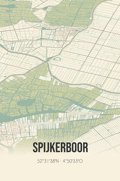 Vintage landkaart van Spijkerboor (Noord-Holland) van Stad & Wand