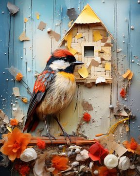 Bunter Vogel im Mixed-Media-Stil. von Studio Allee