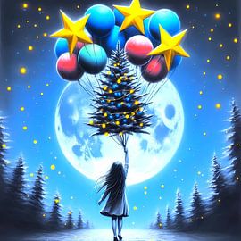 Kerstboom met het meisje van Tatjana Korneeva