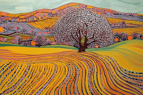 Kleurrijk landschap in pointillistische stijl