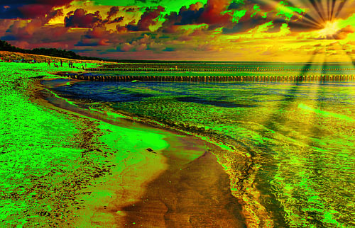 Exaggerated colours on the Baltic Sea beach