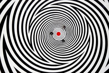 Psychedelische Cirkels in zwart wit met rode punt