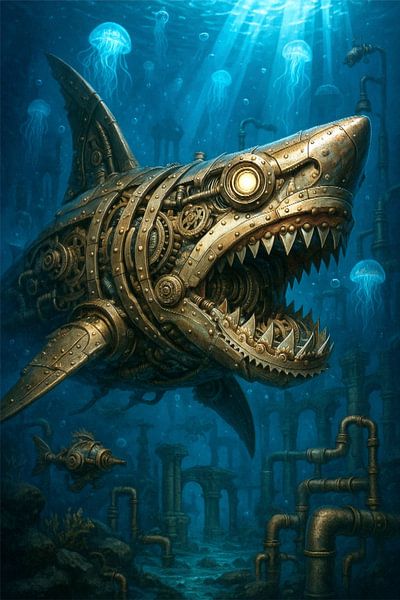 Steampunk Megalodon - Reus van de diepzee van Eric Nagel