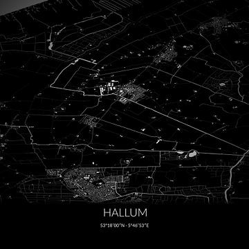 Zwart-witte landkaart van Hallum, Fryslan. van Rezona