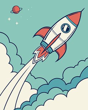 Raket lanceert vanaf aarde om de ruimte en planeten te verkennen van Markus Gann