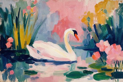 Witte zwaan in een bloeiend meer