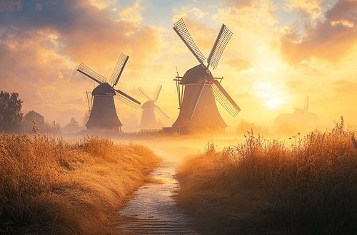Summer Glow in the Polder | Three Mills at Sunrise