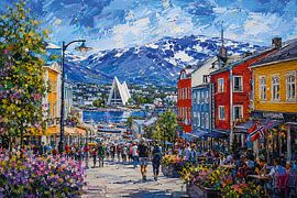 Tromsø in Norwegen, ein impressionistisches Gemälde. von Galerie Hoppenbrouwers