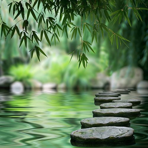 Meditatieve stenen in het water