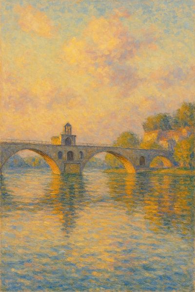 Pont d'Avignon Glow - Warme Flussreflexionen Wandkunst von Travel Shop