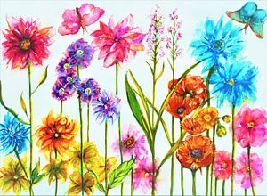 Sommerblumen und Schmetterlinge