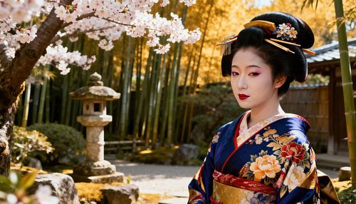 Geisha in japanese garden