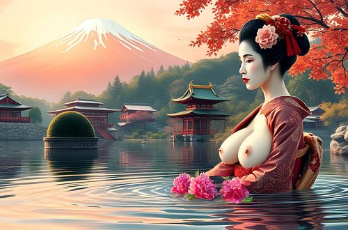 Geisha in het water badend erotisch