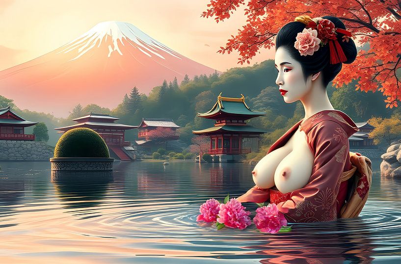 Geisha beim Baden im Wasser erotisch von Egon Zitter