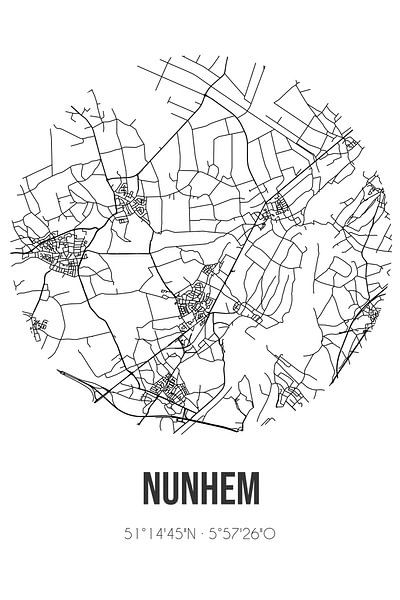 Nunhem (Limburg) | Map | Black and white by Prints of Place