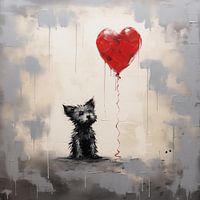 Kleiner Hund mit Ballonherz
