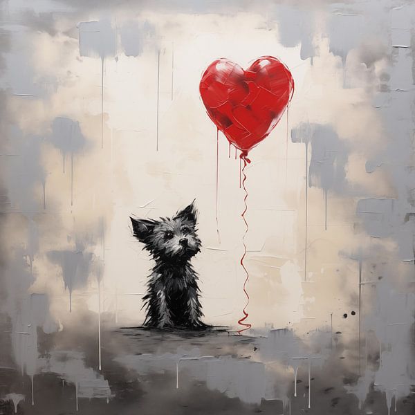 Small dog with balloon heart by TheXclusive Art