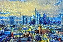 Gemälde Frankfurt: Frankfurter Skyline im Stil von Van Gogh von Slimme Kunst.nl