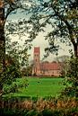 Church Midwolde in a frame with tree branches in portrait position by R Smallenbroek thumbnail