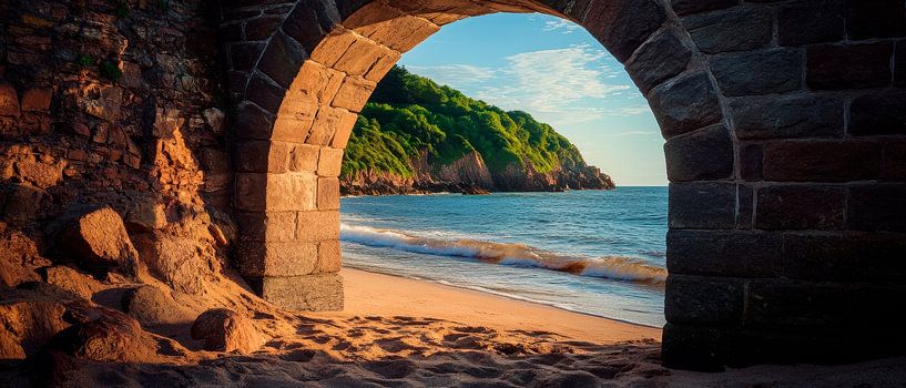 Blick durch den Bogen ans Meer von Poster Art Shop