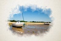 waterverf van boten op het strand