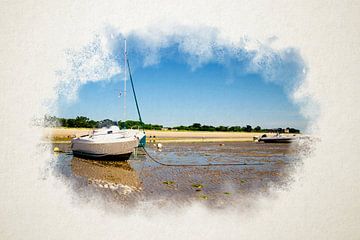 watercolour of boats on the beach by Youri Mahieu