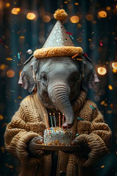 Grappige olifant viert verjaardag van Felix Brönnimann
