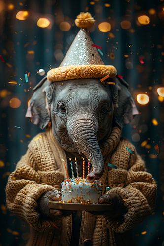 Grappige olifant viert verjaardag