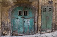 Old doors in blue green turquoise