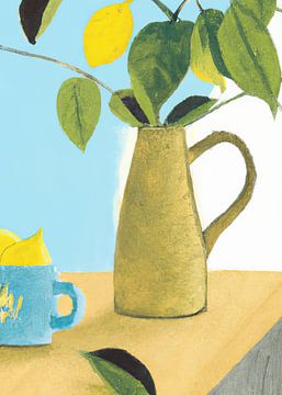 Illustratie "botanisch in blauw, groen en geel" van Studio Allee
