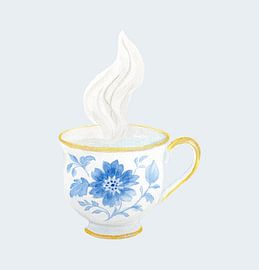 Blaue Porzellan-Teetasse – zartblauer Hintergrund von Piret Victoria Ribas Art & Photography