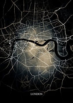 London - Abstrakte Karte in Schwarz-Gelb-Gold von Art By Dominic